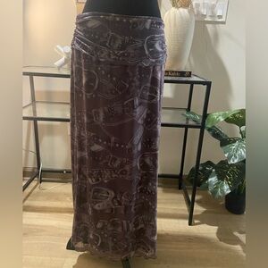 Silence + Noise Brown Maxi Skirt with Belt Pattern